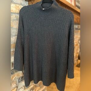 Ladies dark gray LOFT mock-neck poncho style sweater
